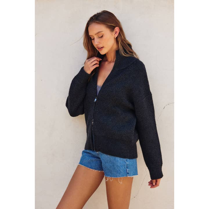 Dress Forum - Wholesale Jacket - Women's - Two Way Zip Waffle Knit Jacket1