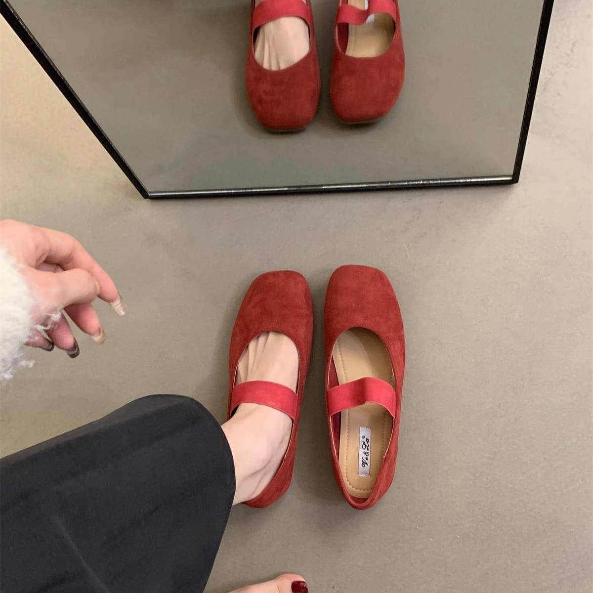 ACCITY - Wholesale Flats - Women's - Suede Ballet Flats Mary Janes for Women_CWSHF00827