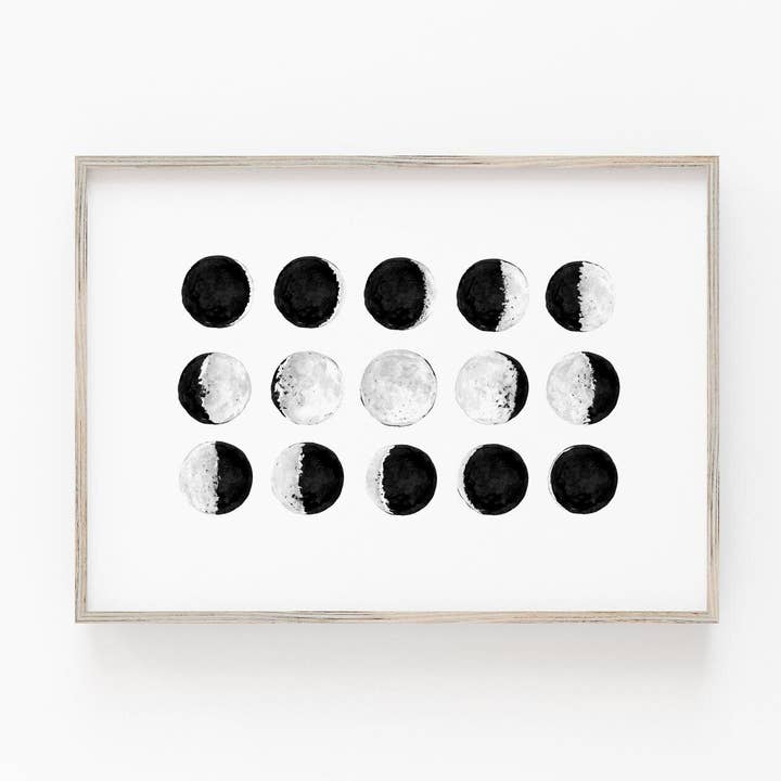 Månefaser Monokrom for engroshandel hos Drawn Together Art Collective