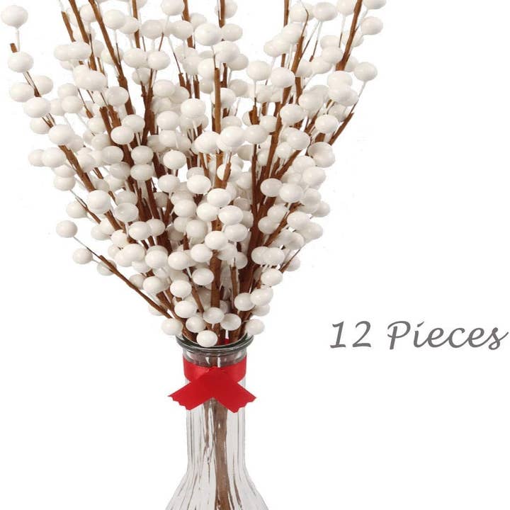Larksilk – wholesale Artificial flowers – 17" White Berry Spray Christmas Picks With 35 Berries