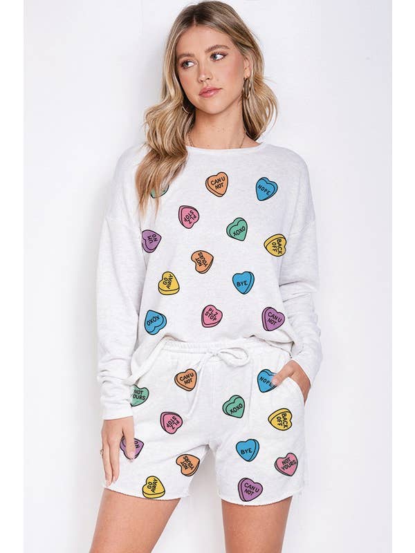 Lemon Tree - Wholesale Lounge Set - Women's - Heart candy print sweatshirt loungewear set3