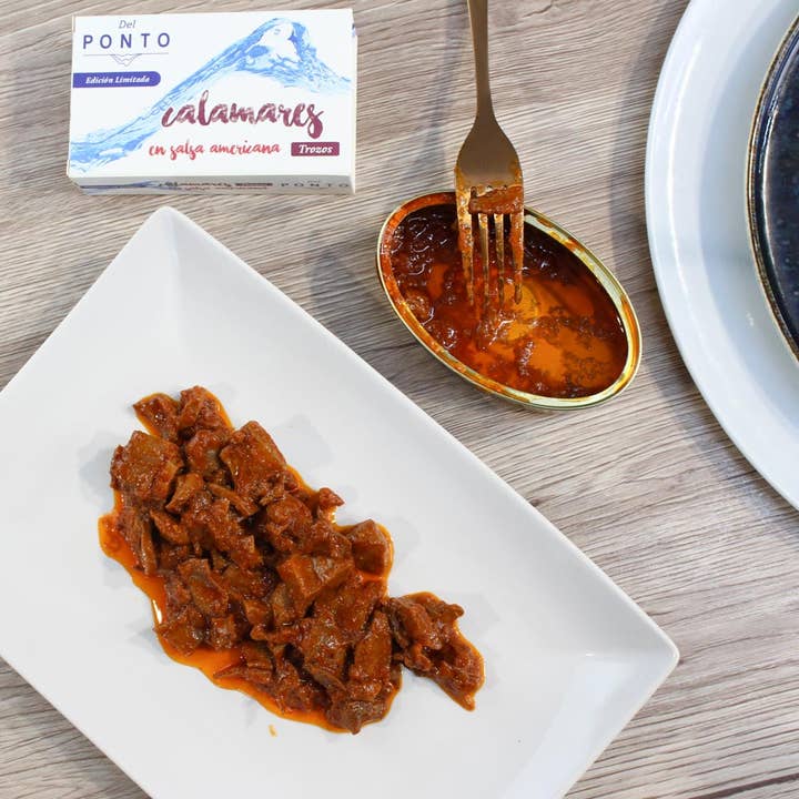 Del Ponto - Venta al por mayor Conservas de pescado - Calamares en Salsa Americana, Trozos, 120 gr1