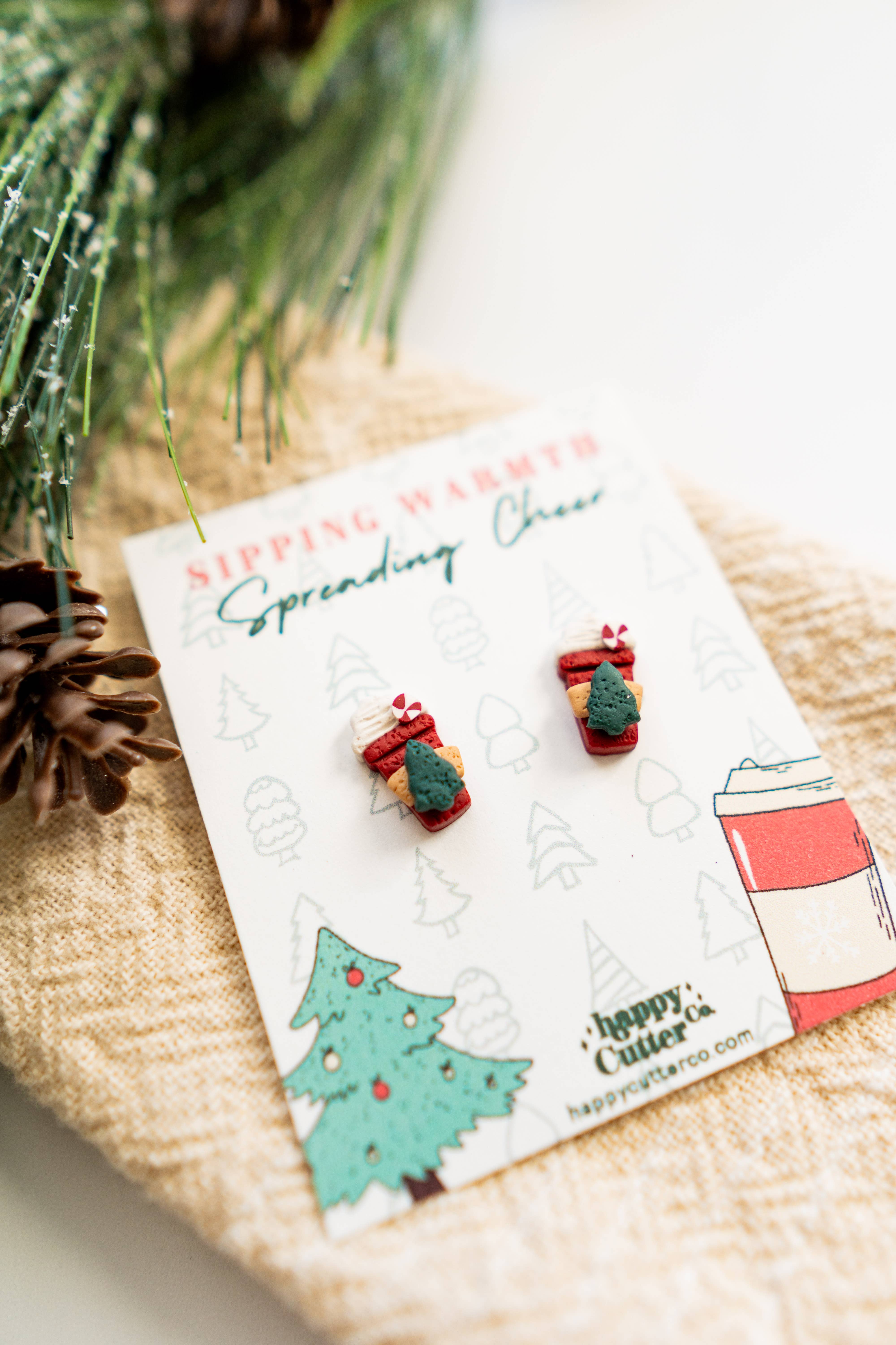 Happy Cutter Co - Wholesale Stud/Post Earrings - Holiday Stud Earrings | Red Peppermint Latte Cup Cocoa Studs1