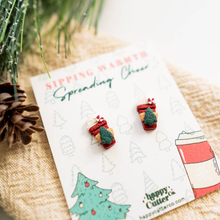 Happy Cutter Co - Wholesale Stud/Post Earrings - Holiday Stud Earrings | Red Peppermint Latte Cup Cocoa Studs1