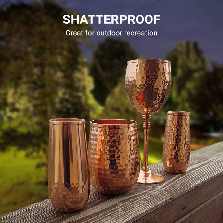 Anuna Enterprises LLC – Engroshandel Vinglas – Kobbervinglas sæt med 4 | 17 oz 100% solidt hamret4