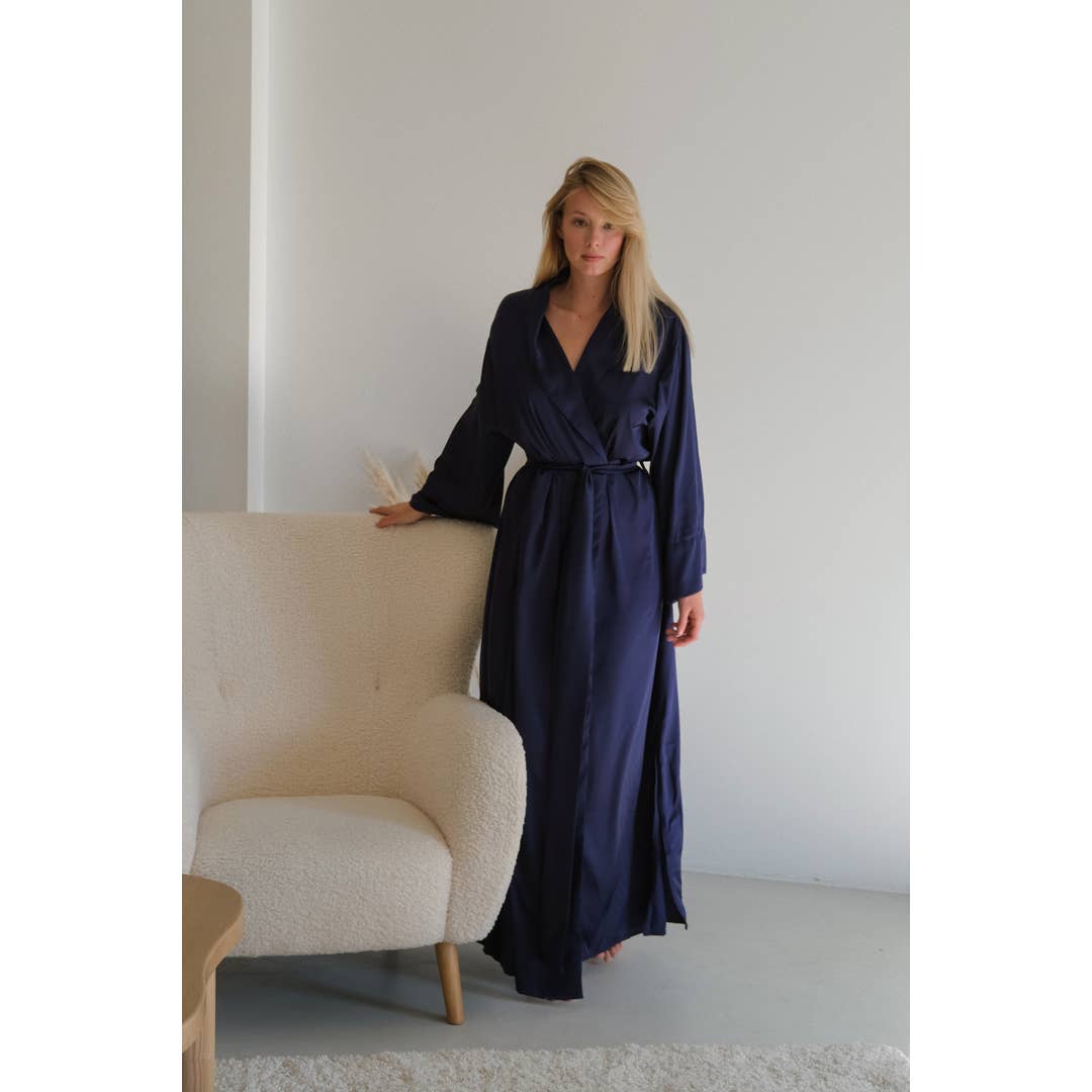 Angie's Showroom - Wholesale Robe - Women's - Long silky robe with shawl collar