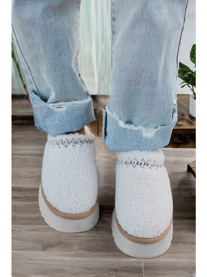 1 the Woman - Wholesale Slippers - Women's - Embroidered Sherpa Plush Thick Sole Winter Slippers
