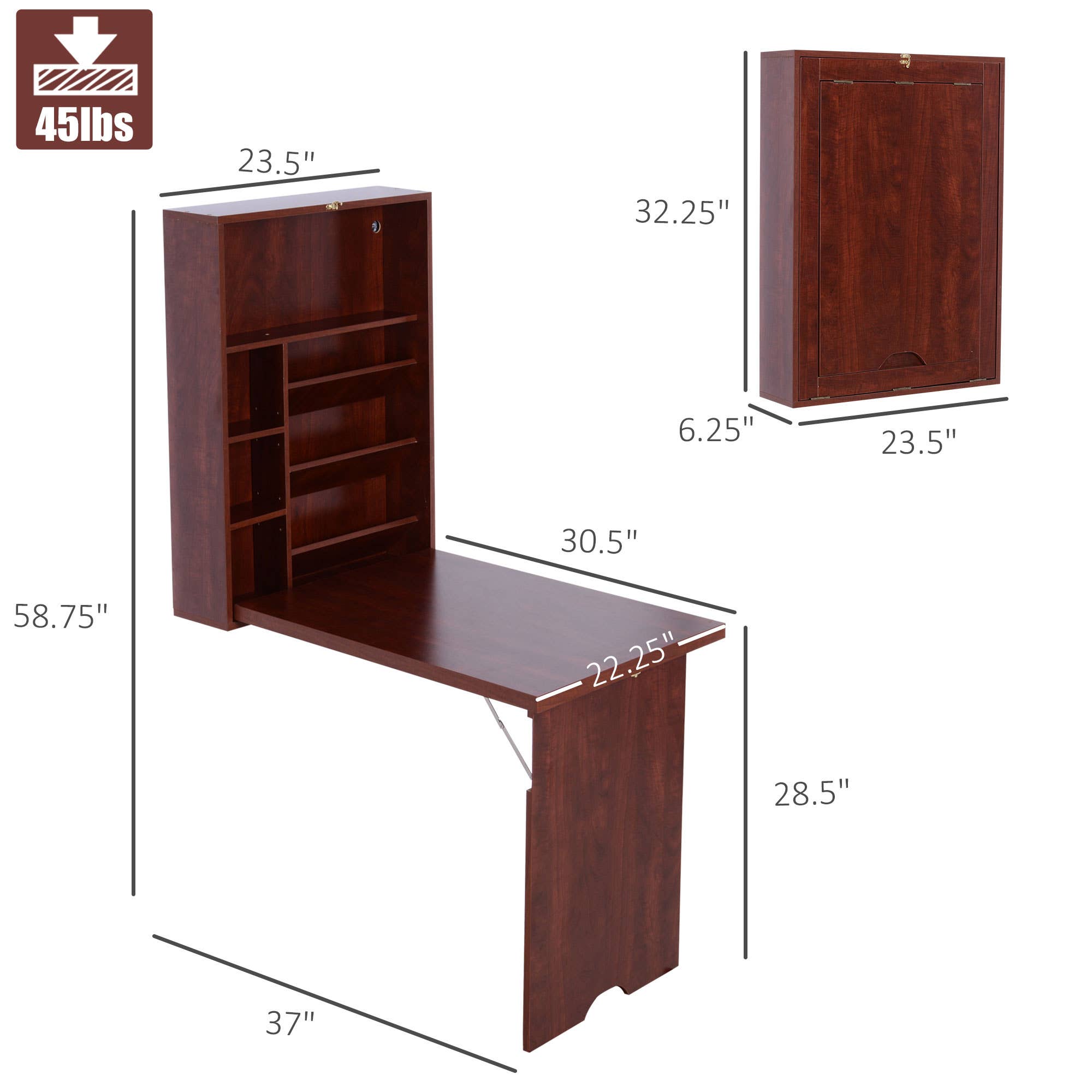 39F Inc. - Wholesale Desk Set - Wall-Mounted Folding Desk with Storage Shelves, Space-Saving2