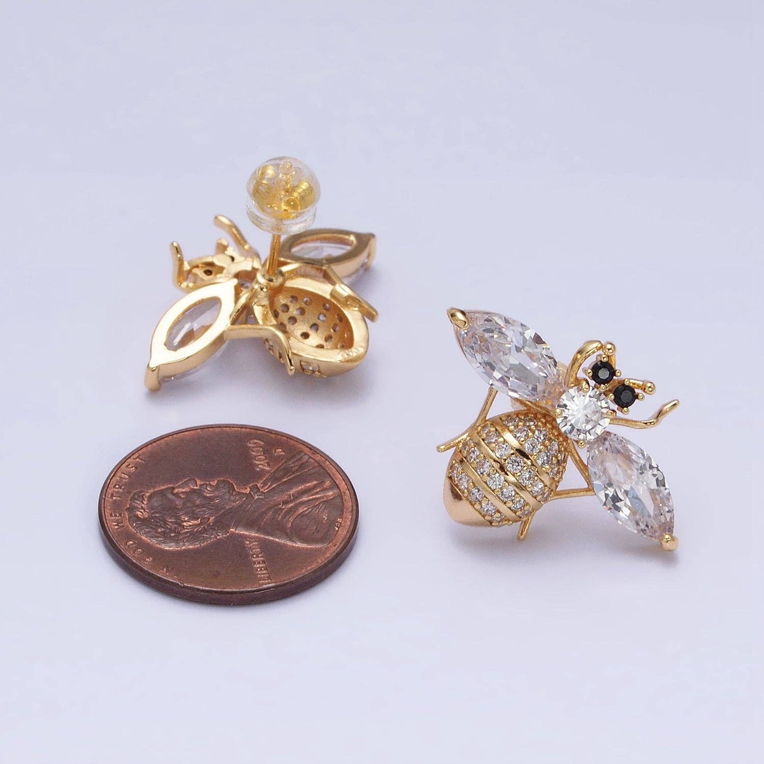 Aim Eternal - Wholesale Stud/Post Earrings - Gold Filled Bee Stud Earrings With Crystal Cubic Zirconia3