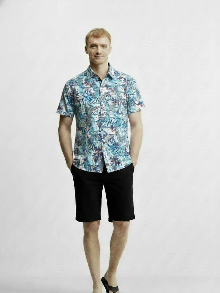Men's Printed Woven Hawaii Floral Short Sleeve Cotton Shirt for wholesale by Hawk's Bay