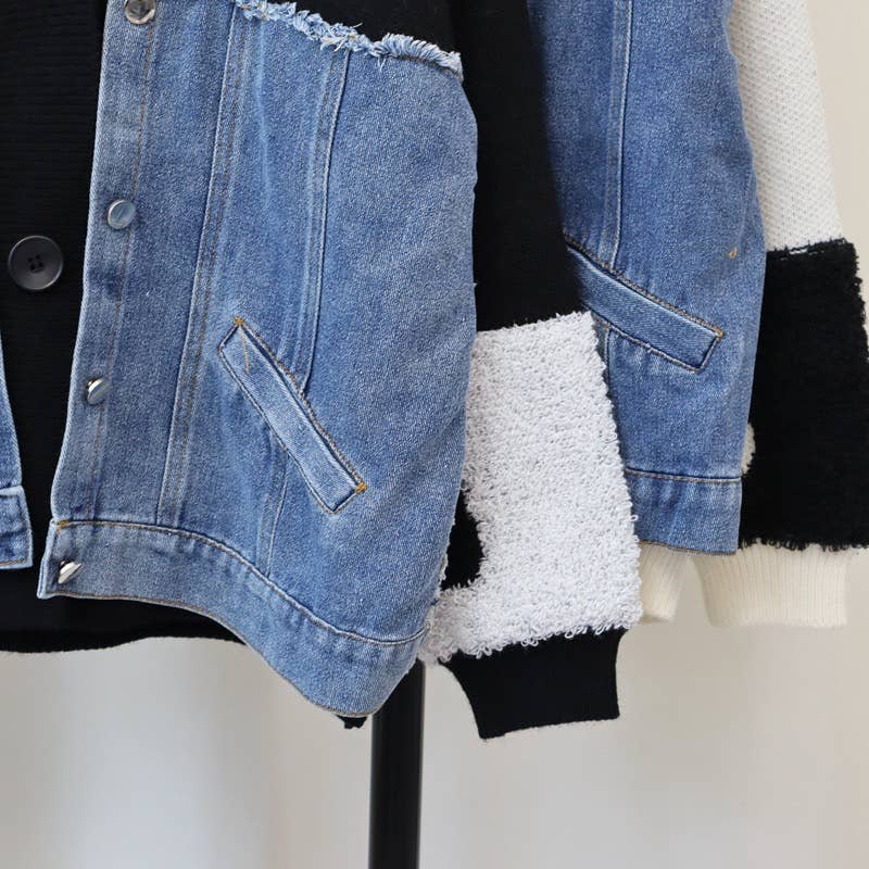 Productseeker - Wholesale Knit Top - Women's - JK104 Patchwork Denim Knitted Cardigan Sweater Jacket9