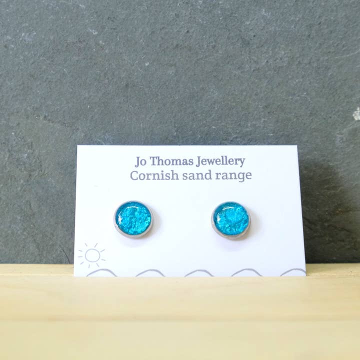 Jo Thomas Jewellery - Venta al por mayor Pendientes de botón/aretes de poste - Tachuelas redondas de arena de Cornualles
