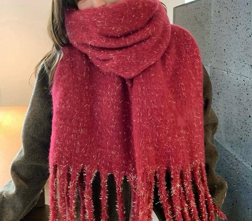 LINETA – Großhandel Schal – Damen – HH-336 Einfarbiger Schal mit großen Fransen und Lurex3