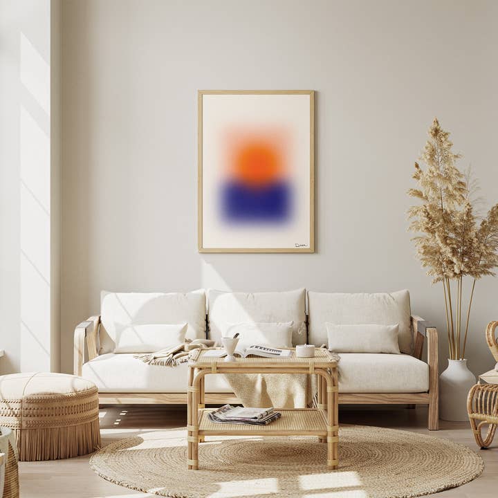 Holydirtstudio.com - Wholesale Art Print - Blurred Horizon, Abstract Blurred Sunset Poster, Modern Art, Orange Sun & Blue Horizon4