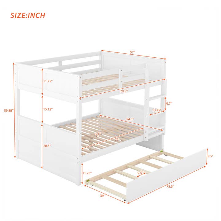 VTNG50 - Wholesale Bed - Full Over Full Bunk Bed with Twin Size Trundle, White12