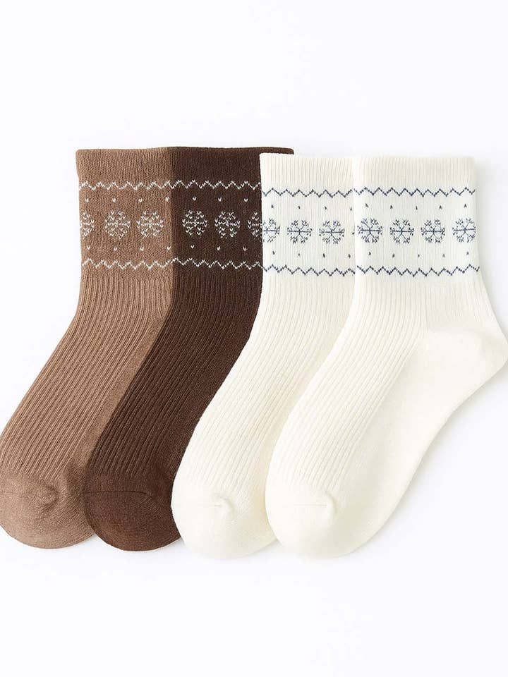 Dame Fair Isle Snefnugmønster Midi Læg Strikkede Sokker for engroshandel hos Sweetkama