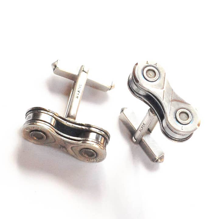 Recycled Bicycle Chain Cufflinks (3 Colours Available) for wholesale by paguroupcycle