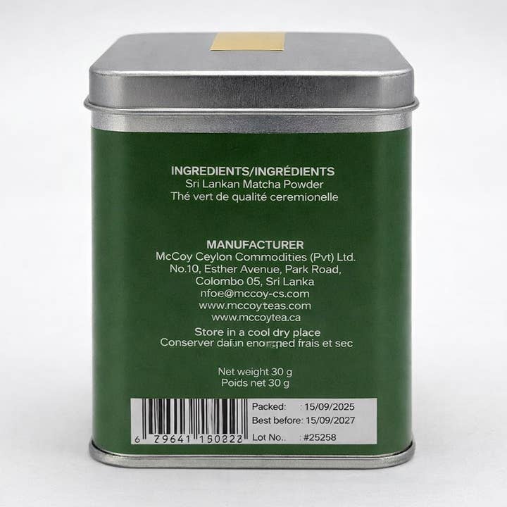 Mccoy Teas Canada - Wholesale Health/Detox Tea - Ceremonial Grade Matcha Green Tea 30 G1
