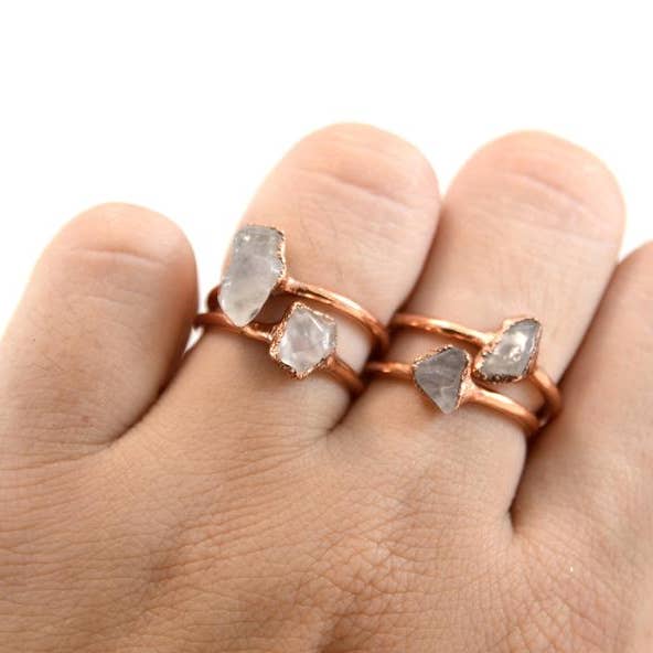 Daddy Daughter Jewelry - Wholesale Cocktail/Statement Ring - Dainty Copper Rose Quartz Ring | Love Stone Pink Rose Quartz7