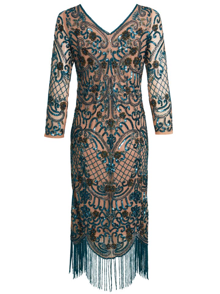 Jywal London® – wholesale Dress – Women's – Beatrice Blue Embellished Flapper Fringe Dress6