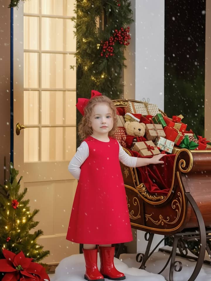 Red Corduroy Girl A-line Dress for wholesale by Hello Bebes!