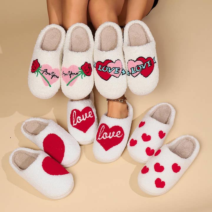 Weavey Studio - Wholesale Slippers - Women's - Valentine's Day Heart Love soft fleece cottonfluffy slippers4