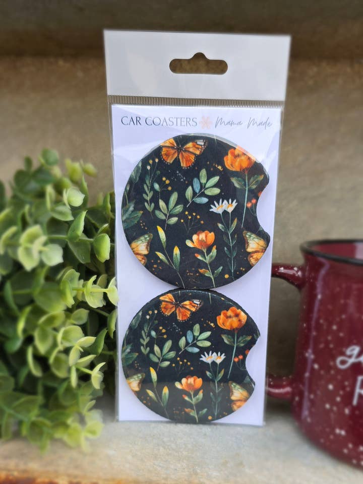 Floral Butterfly Car Coaster Stocking Stuffer Gift for wholesale by Mama Made
