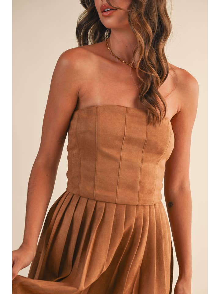 Klesis - Wholesale Dress - Women's - ID9415 SUEDE PLEATED SKIRT STRAPLES MINI DRESS19