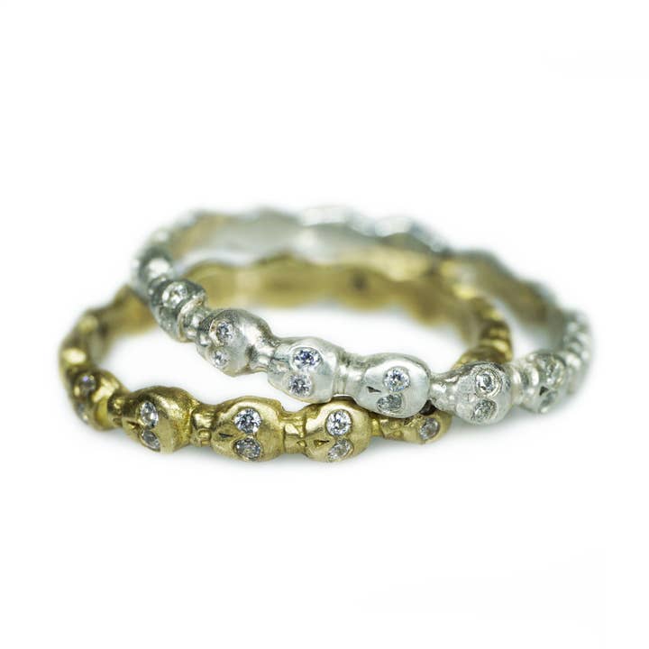 Mini Skull Eternity Band Ring in Sterling Silver with Diamonds for wholesale by Michelle Chang