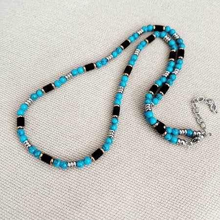 Recon Tq Bead Necklet #3 for wholesale by Midhaven Ltd - Tribal Steel