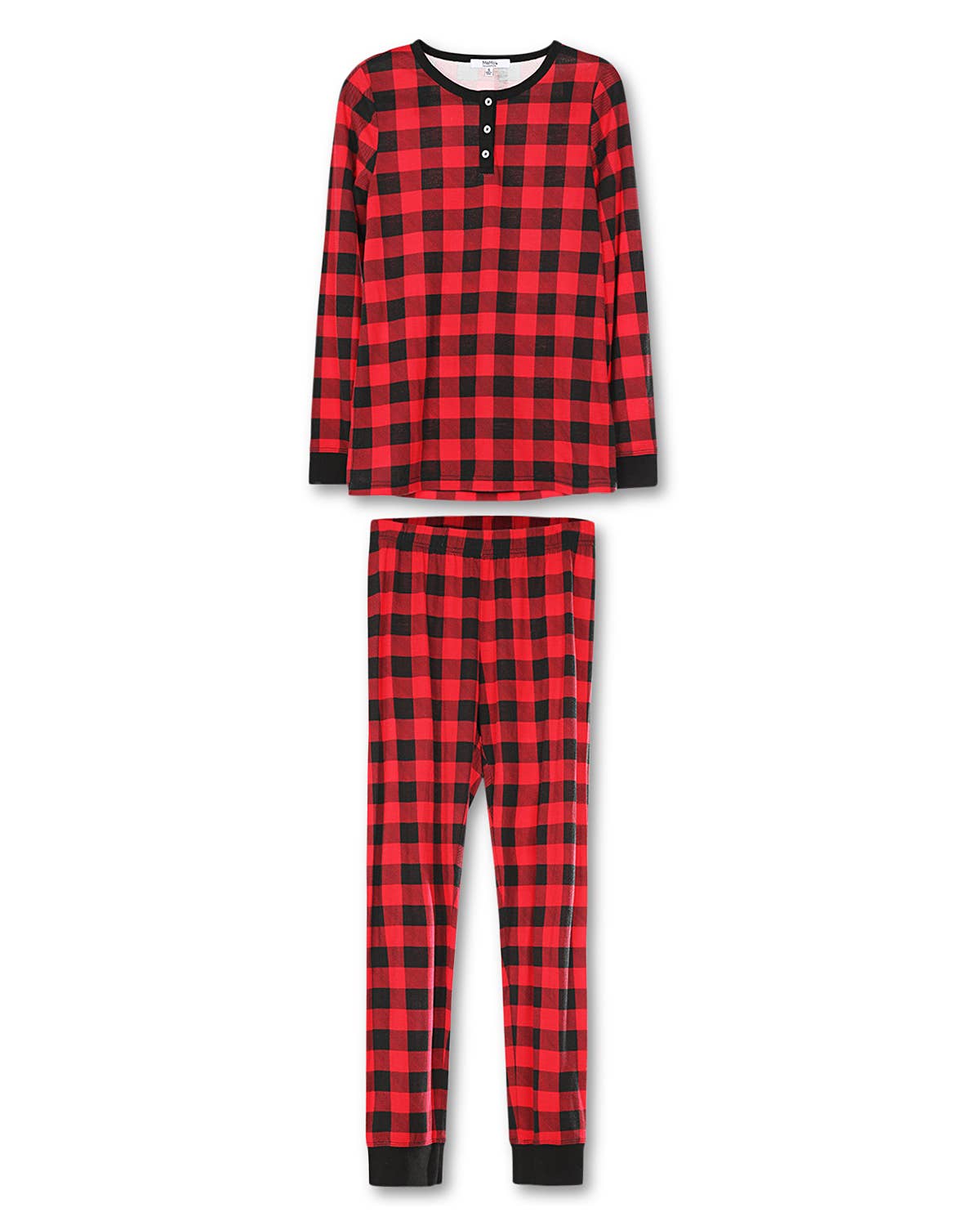 Black Red Buffalo Plaid Long Sleeve Tapered Bottom 2 Piece Pajama Set for wholesale on Faire2