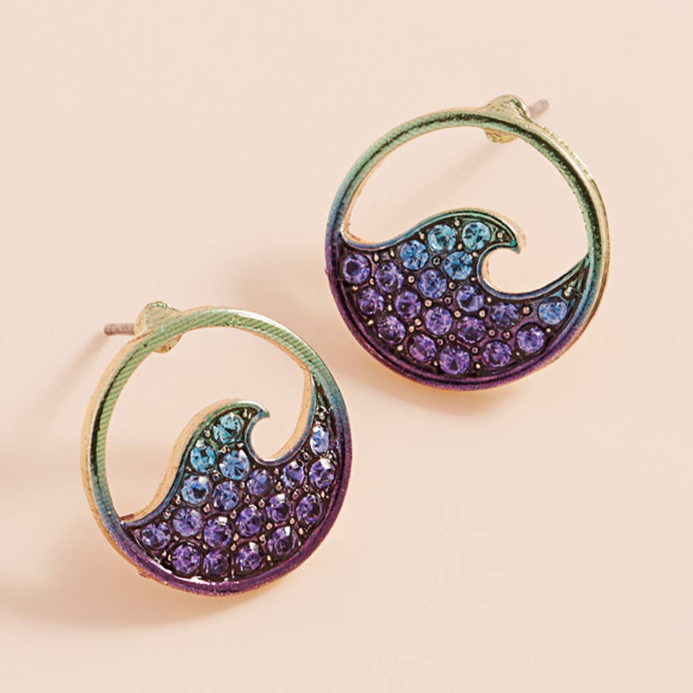 Sensibling Corp. - Wholesale Dangle Earrings - Stone Paved Colored Metal Wave Stud Earrings
0