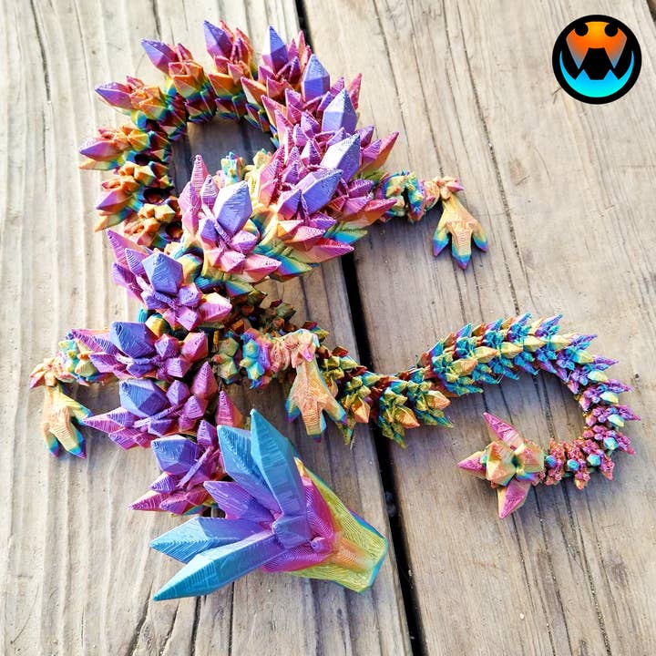Great American Designs - Wholesale Fidget Toy - Kids - Articulating Crystal Dragon, 3D Printed, Fidget Toy