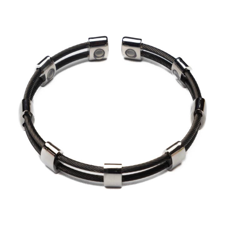 Silver and Black Mesh Magnetic Stainless Steel Bracelet for wholesale by Magnehealth