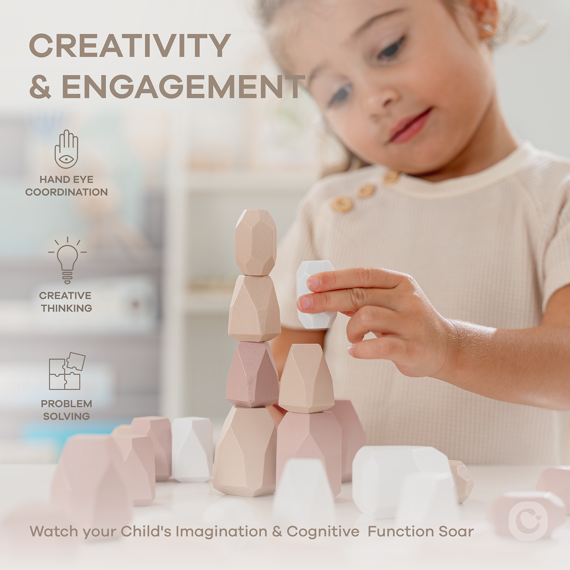 Comfy Cubs - Wholesale Blocks - Kids Baby - Stacking Rocks, 36 pcs Wooden Stacking Stones by Comfy Cubs14