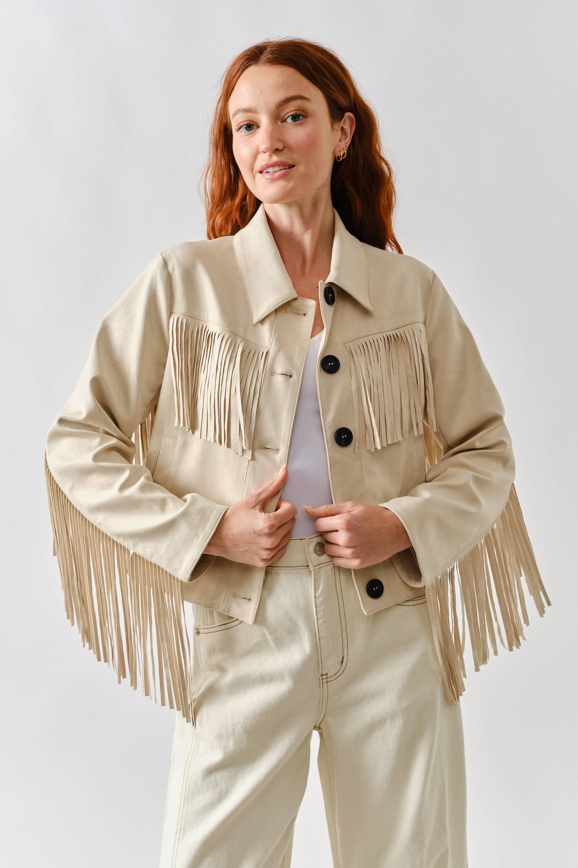 Aaron & Amber - Wholesale Leather Jacket - Women's - MAJ3277 FAUX SUEDE FRINGE JACKET20
