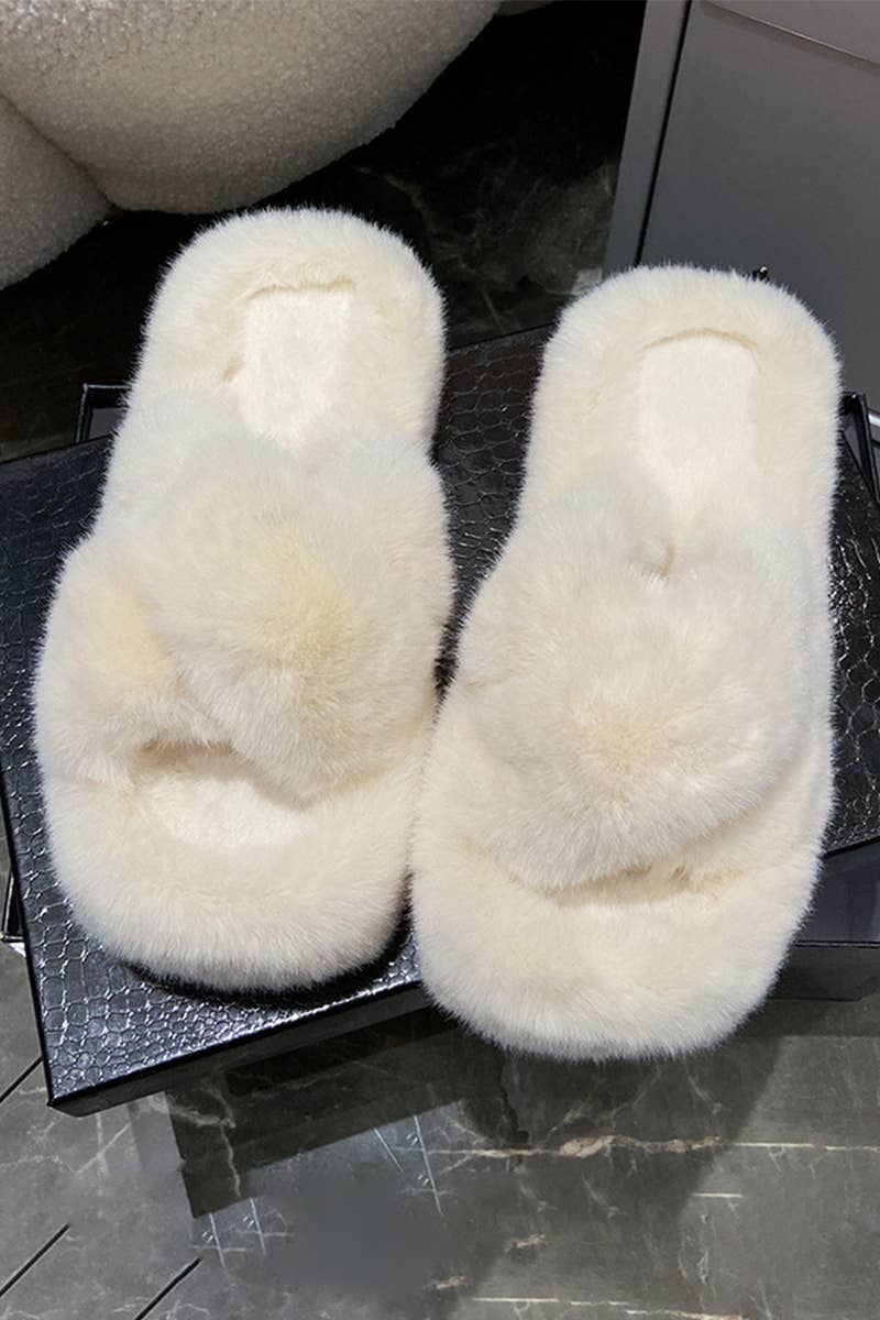 ACCITY - Wholesale Slippers - Women's - CROSS STRAP FLUFFY BEDROOM SLIPPERS_CWSHS02260