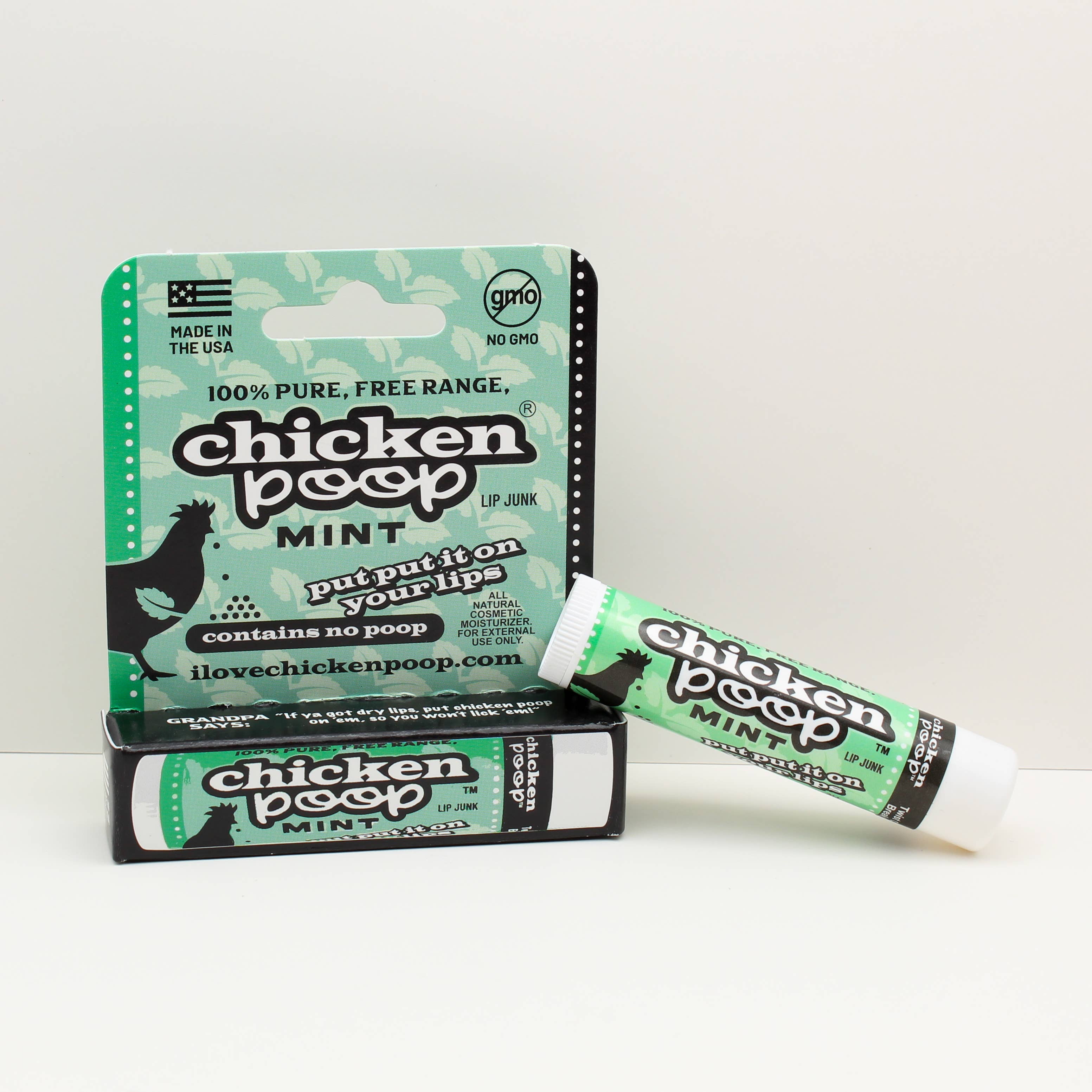 Chicken Poop - Wholesale Lip Balm - Chicken Poop® MINT Lip Balm, All Natural 16ct. HANG TAB1