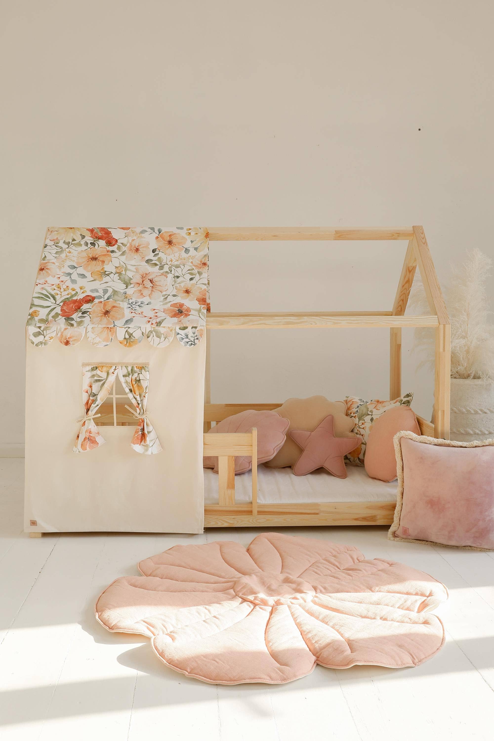 Moi Mili - Vente Ciel de lit – enfant et bébé - Baldaquin au-dessus du lit en forme de maison "Flower Power", lit bébé maison, décoration pour chambre de fille, maisons bébé personnalisées2