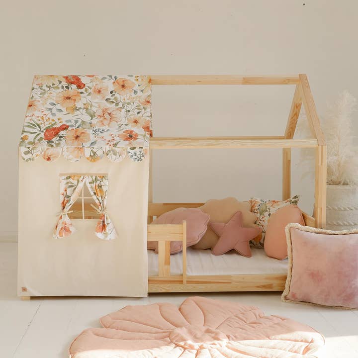Moi Mili - Vente Ciel de lit – enfant et bébé - Baldaquin au-dessus du lit en forme de maison "Flower Power", lit bébé maison, décoration pour chambre de fille, maisons bébé personnalisées2