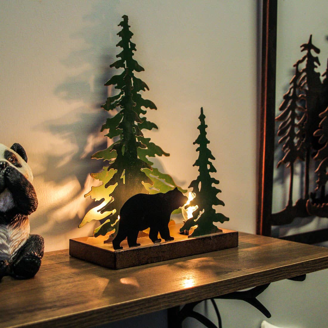 Zeckos - Wholesale Night Light - Rustic Metal Black Bear Forest Accent Lamp Night Light1