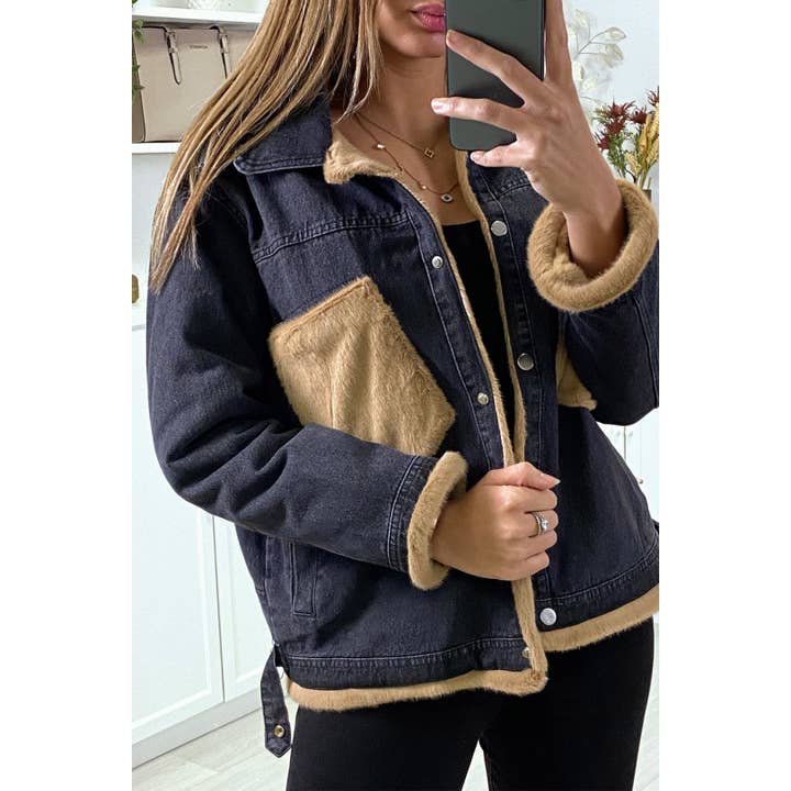 Denim jacket with faux fur for wholesale by LS GROUP