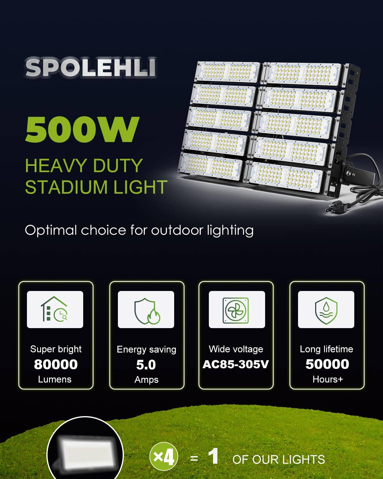 OutdoorSolarOutlet - Wholesale Outdoor/lawn light - 500W LED Stadium Flood Lights 3000W Equivalent 80000LM Super Bright LED Arena Lights 85-305V IP66 Waterproof 6500K1