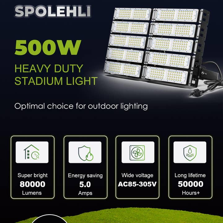 OutdoorSolarOutlet – wholesale Outdoor/lawn light – 500W LED Stadium Flood Lights 3000W Equivalent 80000LM Super Bright LED Arena Lights 85-305V IP66 Waterproof 6500K1