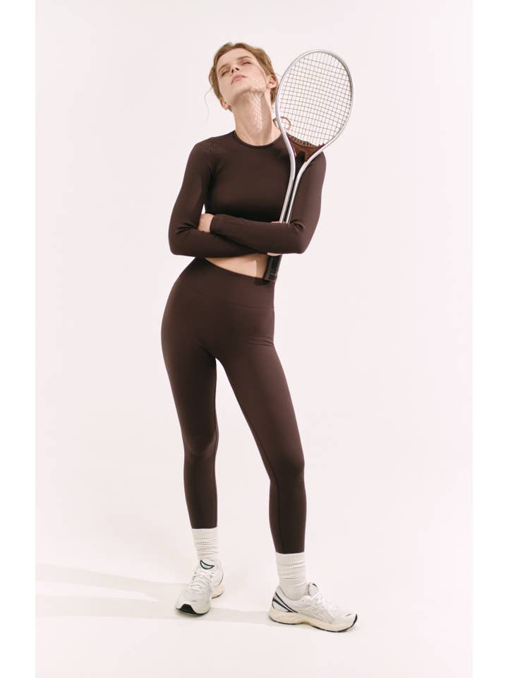 SIAWEAR – wholesale Sport-/loungeleggings – Dam – Leggings Ribs CHOCOLATE KISS Yoga Pilates Tillverkad i Italien0