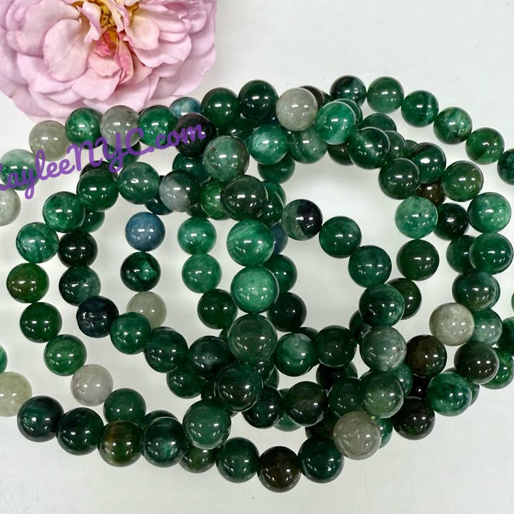 KayleeNYC - Wholesale Beaded Bracelet - 8mm Natural Green Lepidolite 7.5” Stretch Bracelet2