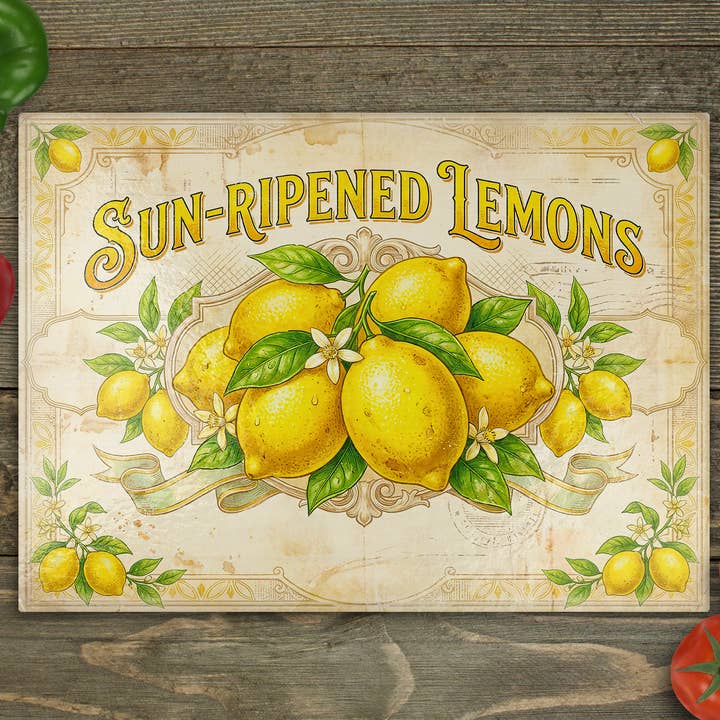 Lemons Glass Cutting Board for wholesale by Beautiful Creations by Laney