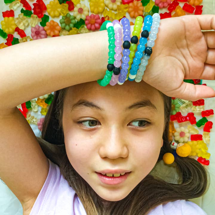 Frog Sac - Wholesale Beaded Bracelet - Kids - Glitter Silicone Beaded Bubble Bracelets - 6 Pack