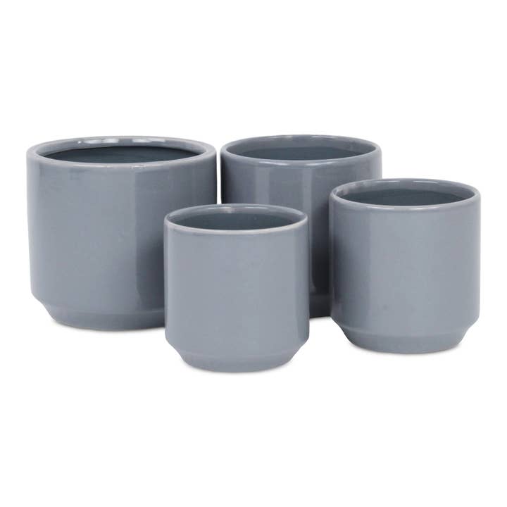 Elegora Straight Side Solid Color Ceramic Pot - Gray for wholesale by Cheungs Home Decor