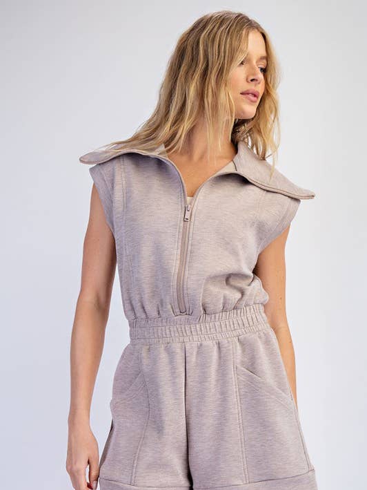 JP025137 SLEEVELESS MODAL POLY SPAN SCUBA LUXE ROMPER for wholesale by Sunday Morning